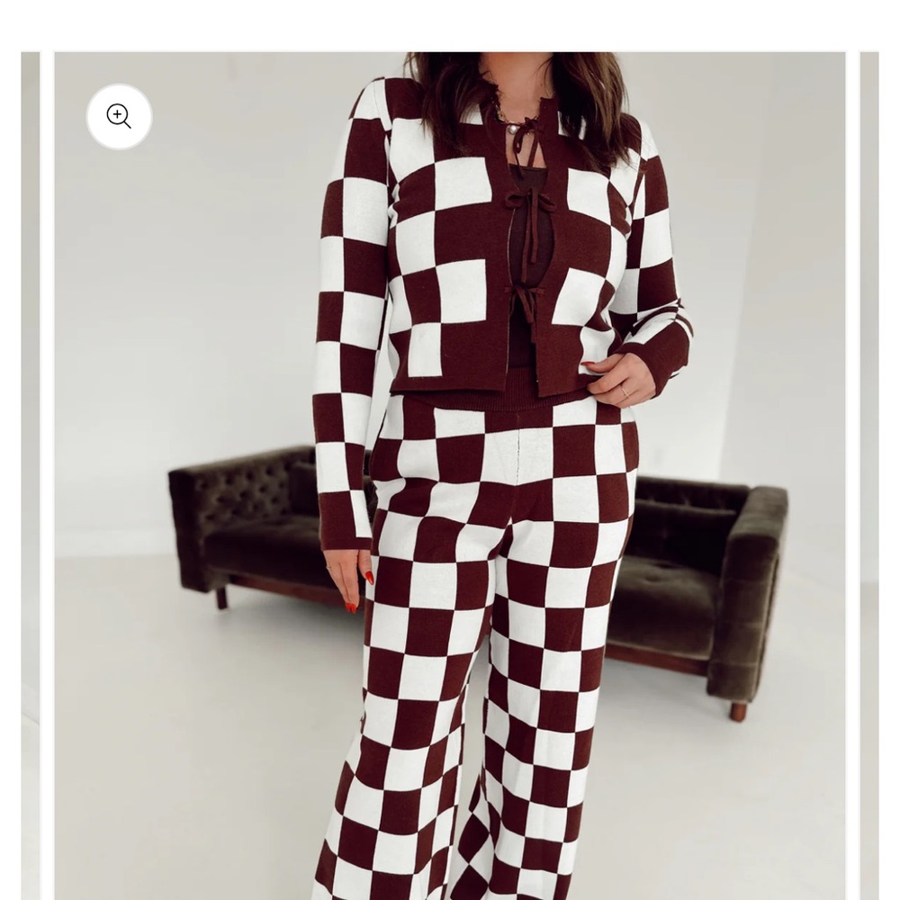 Brown and White Checkered Women's Set